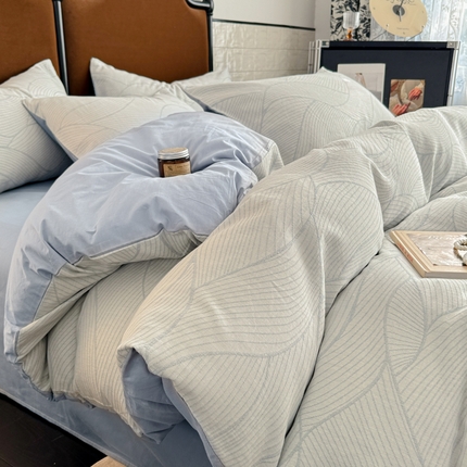 眠博士 2025新款AB版简约时尚A类全棉三层纱系列四件套 三层纱-曲线-蓝