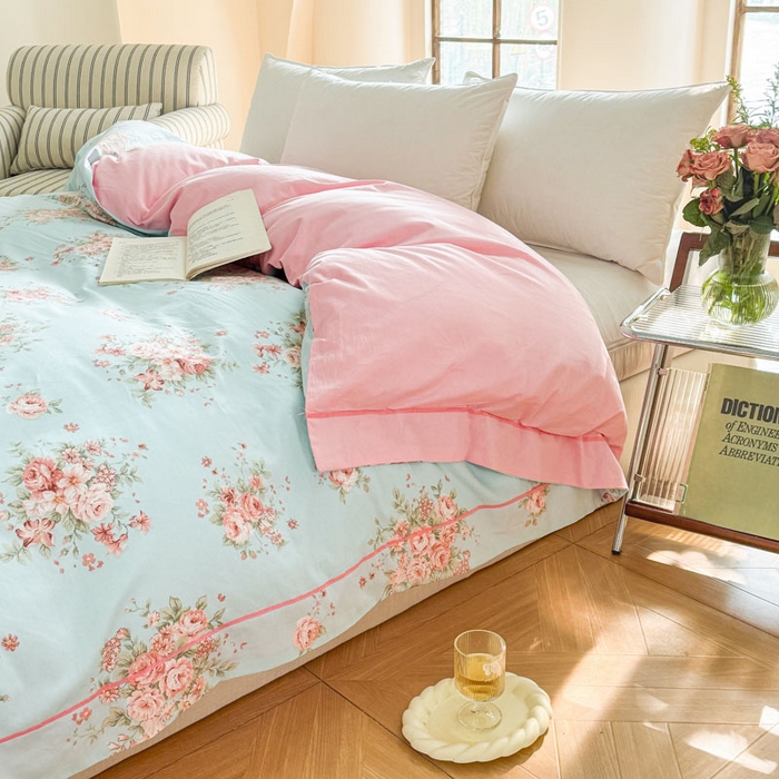 91家纺网 家纺一手货源 找家纺 7V 2025全棉被套133*76纯棉轻奢宽边单被套喷气长绒棉面料 花之茵