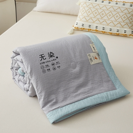 仁凯家纺 2025新款A类无染原棉大豆被夏被夏凉被空调被子 清新灰-绿边