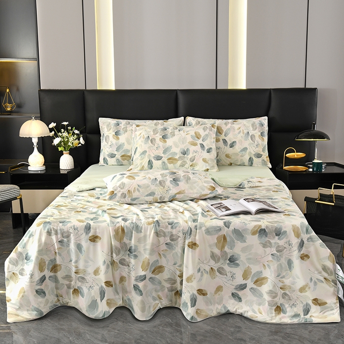 91家纺网 家纺一手货源 找家纺 欧夏家纺 2025新款凉感玻尿酸焕颜被夏被 一叶风情