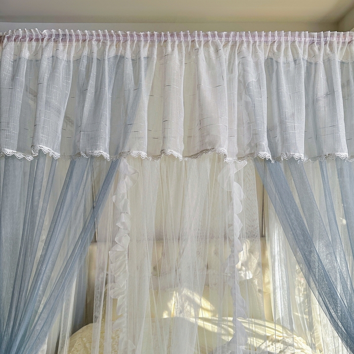 91家纺网 家纺一手货源 找家纺 夏彩  2025新款加柔加密铝合金接口高度可调节双层窗帘式导轨蚊帐88619 花语-兰