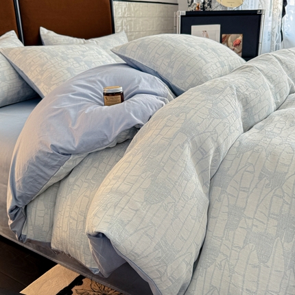 眠博士 2025新款AB版简约时尚A类全棉三层纱系列四件套 三层纱-翠竹-蓝