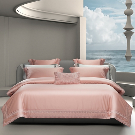 91家纺网 家纺一手货源 找家纺 （总）高大尚婚庆馆 2025春夏新款 长绒棉高端绣花四件套-宝格丽