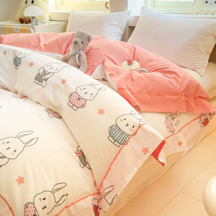 91家纺网 家纺一手货源 找家纺 7V 2025全棉被套133*76纯棉轻奢宽边单被套喷气长绒棉面料 星星兔