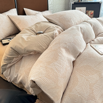 眠博士 2025新款AB版简约时尚A类全棉三层纱系列四件套 三层纱-幸运叶-杏