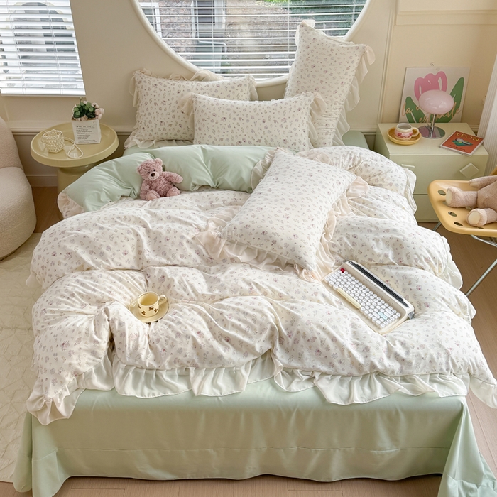 91家纺网 家纺一手货源 找家纺 橘子家 2025新款云纱四件套 清雅