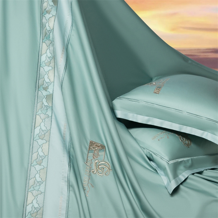 91家纺网 家纺一手货源 找家纺 高大尚婚庆馆 2025春夏新款 长绒棉高端绣花四件套-海歌娜 海歌娜-水晶兰