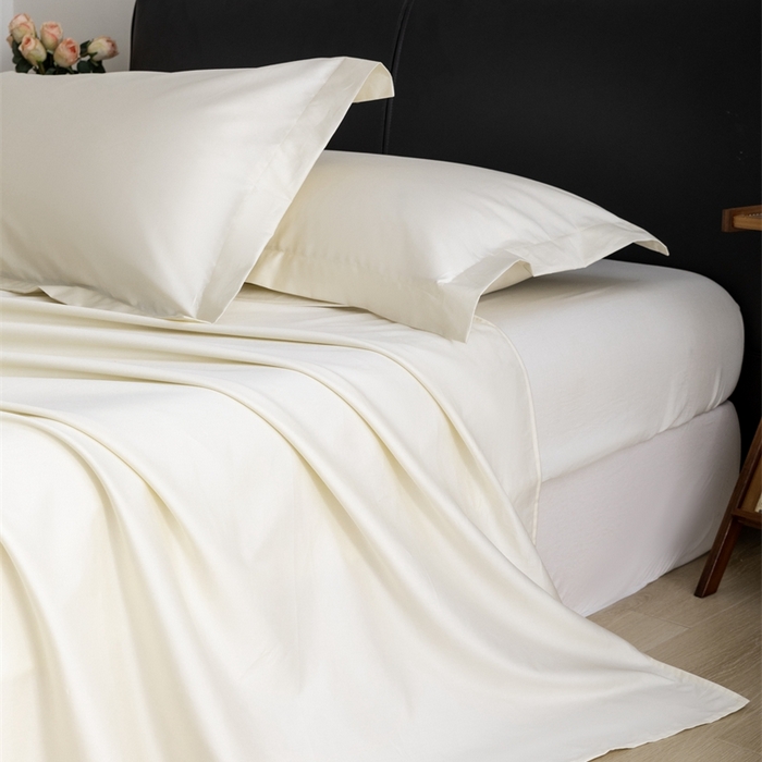 91家纺网 家纺一手货源 找家纺 宝时兰 2025新款100支新疆长绒棉单品床单全棉枕套纯棉三件套 奶昔白