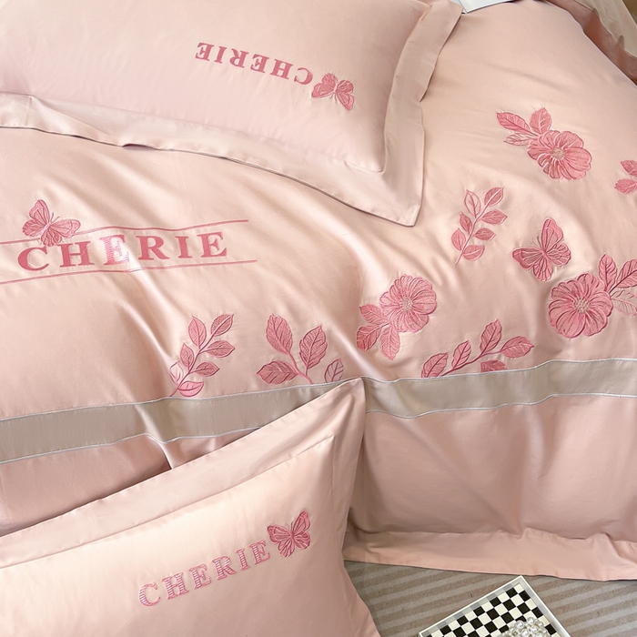 91家纺网 家纺一手货源 找家纺 桃园 2025新款洛芙琳系列纯棉全棉长绒棉刺绣绣花四件套(高端礼盒) 洛芙琳轻奢粉