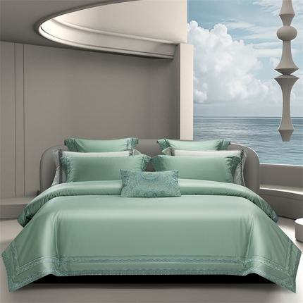 高大尚婚庆馆 2025春夏新款 长绒棉高端绣花四件套-宝格丽 宝格丽-清新绿