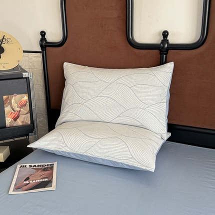 眠博士2025新款AB版简约时尚A类全棉三层纱系列单枕套 三层纱-曲线-蓝