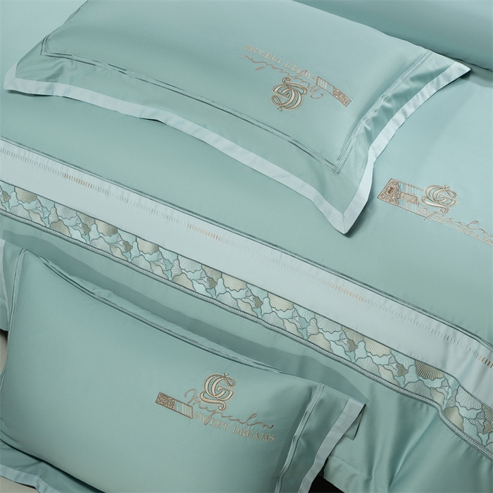 91家纺网 家纺一手货源 找家纺 高大尚婚庆馆 2025春夏新款 长绒棉高端绣花四件套-海歌娜 海歌娜-水晶兰