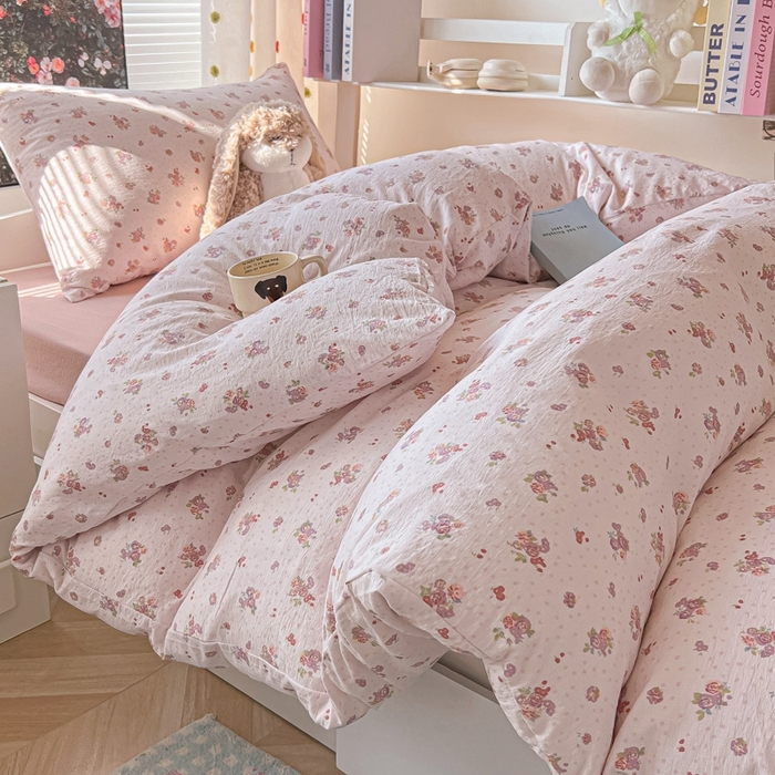 91家纺网 家纺一手货源 找家纺 韩巢家纺 2025新款云感双层纱超柔裸睡级学生宿舍上下铺床单被套三件套-（提供卖家秀） 落日暮年