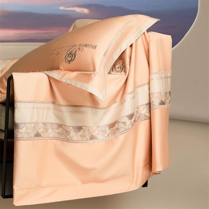 91家纺网 家纺一手货源 找家纺 高大尚婚庆馆 2025春夏新款 长绒棉高端绣花四件套-海歌娜 海歌娜-南瓜橘