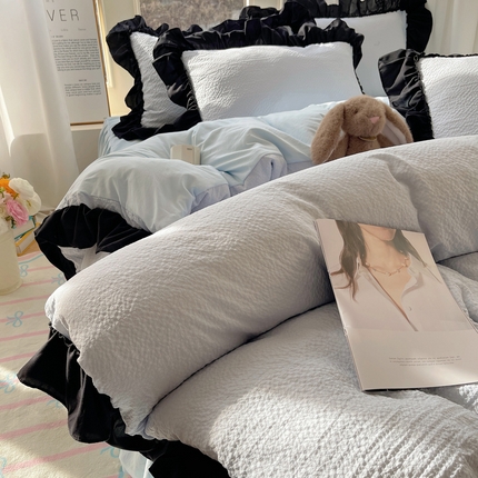 91家纺网 家纺一手货源 找家纺 （总）韩都家居 2025新款韩版法式黑花边泡泡棉四件套-初味（包含买家秀）