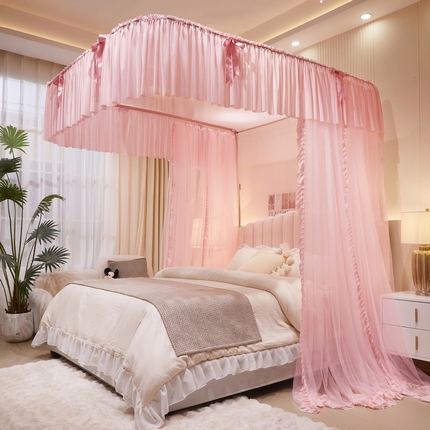 91家纺网 家纺一手货源 找家纺 夏彩 2025新款加柔加密铝合金接口高度可调节导轨蚊帐88615 88615蔷薇粉