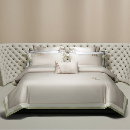 高大尚婚庆馆 2025春夏新款 长绒棉高端绣花四件套-婉芙 绅士灰