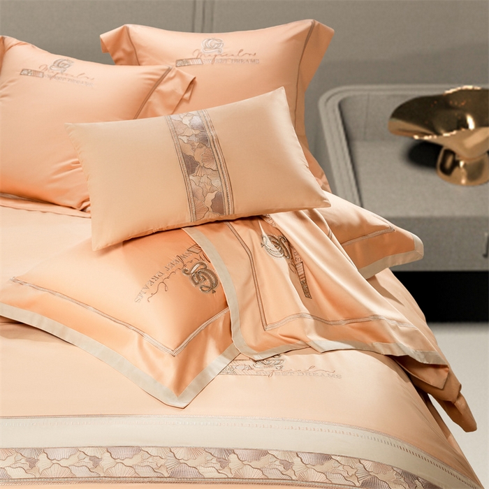 91家纺网 家纺一手货源 找家纺 高大尚婚庆馆 2025春夏新款 长绒棉高端绣花四件套-海歌娜 海歌娜-南瓜橘