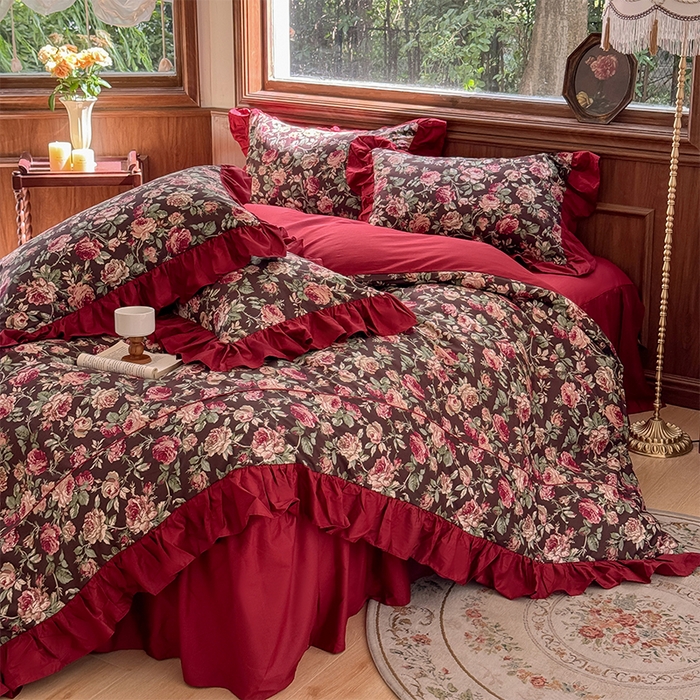 91家纺网 家纺一手货源 找家纺 （总）胜权家纺 2025新款全棉13372法式床裙款活性印花四件套