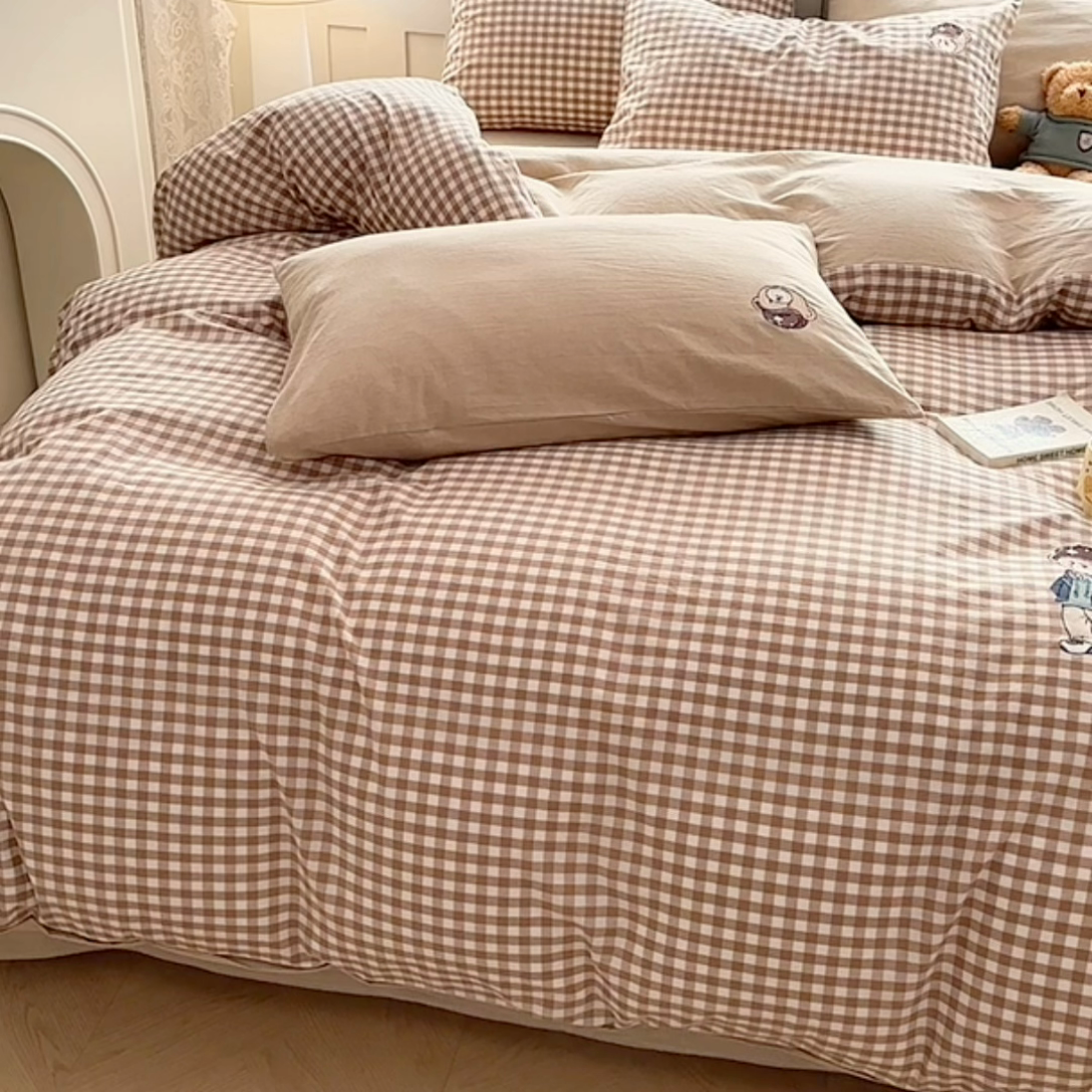 91家纺网 家纺一手货源 找家纺 （总）大境 2026新款色织全棉水洗棉刺绣四件套小清新纯棉四件套