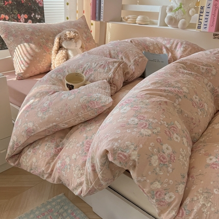 91家纺网 家纺一手货源 找家纺 （总）韩巢家纺 2025新款云感双层纱超柔裸睡级学生宿舍上下铺床单被套三件套-（提供卖家秀）