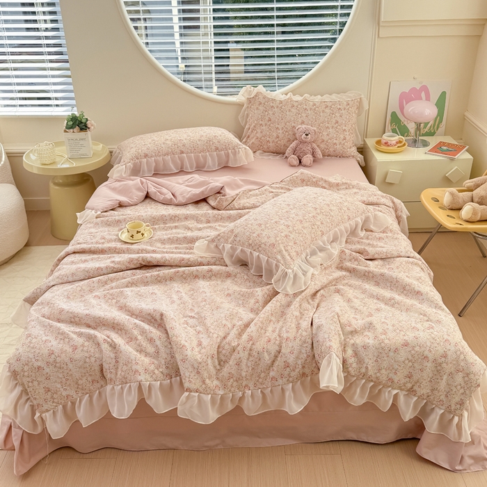 91家纺网 家纺一手货源 找家纺 橘子家 2025新款云纱四件套 雾都玫瑰