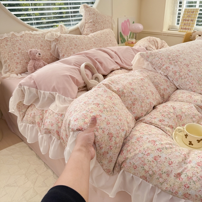 91家纺网 家纺一手货源 找家纺 橘子家 2025新款云纱四件套 雾都玫瑰