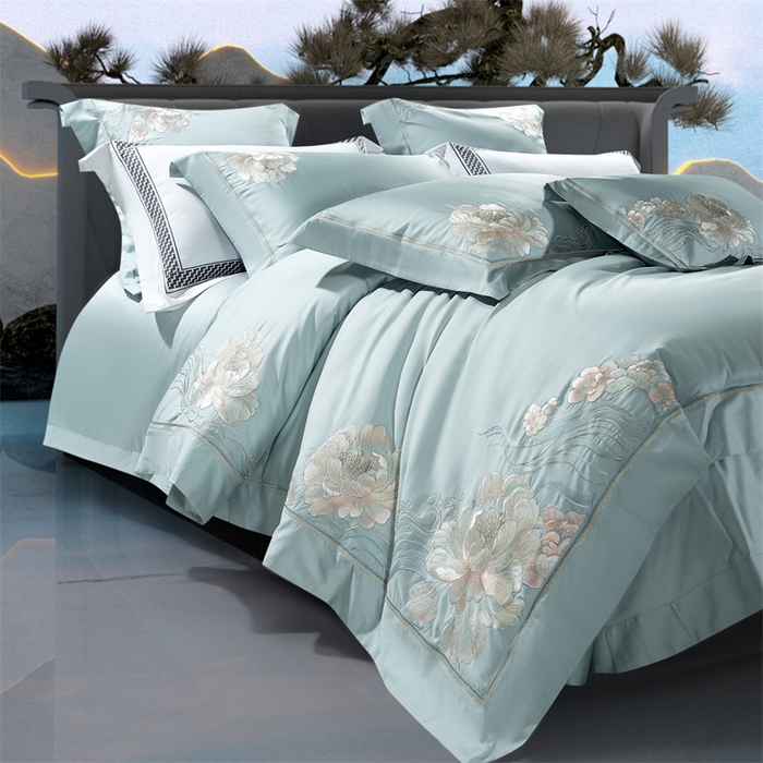 91家纺网 家纺一手货源 找家纺 高大尚婚庆馆 2025春夏新款 长绒棉高端绣花四件套-赫莲娜 赫莲娜-水晶兰