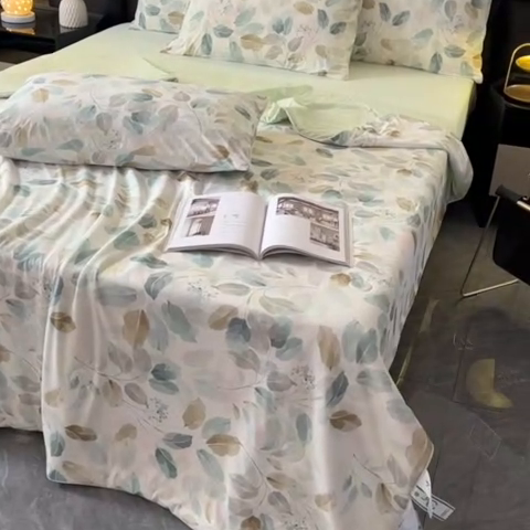 91家纺网 家纺一手货源 找家纺 欧夏家纺 2025新款凉感玻尿酸焕颜被夏被 一叶风情
