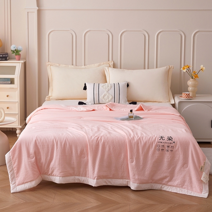 91家纺网 家纺一手货源 找家纺 仁凯家纺 2025新款A类无染原棉大豆被夏被夏凉被空调被子 温柔粉-白边