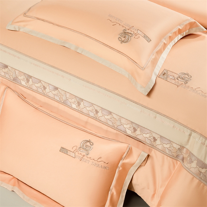 91家纺网 家纺一手货源 找家纺 高大尚婚庆馆 2025春夏新款 长绒棉高端绣花四件套-海歌娜 海歌娜-南瓜橘