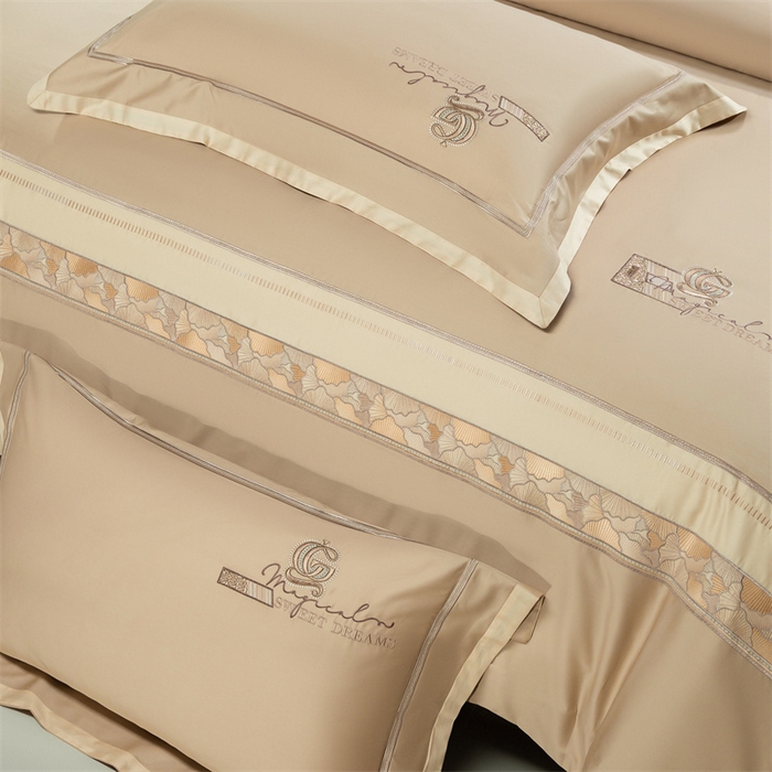 91家纺网 家纺一手货源 找家纺 高大尚婚庆馆 2025春夏新款 长绒棉高端绣花四件套-海歌娜 海歌娜 香槟金