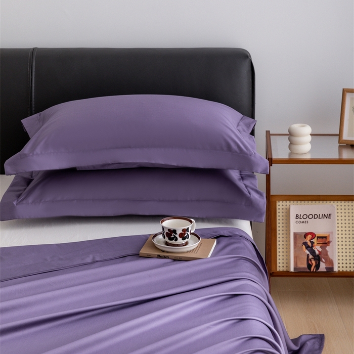 91家纺网 家纺一手货源 找家纺 宝时兰 2025新款100支新疆长绒棉单品床单全棉枕套纯棉三件套 凝夜紫