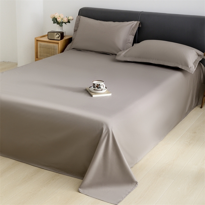 91家纺网 家纺一手货源 找家纺 宝时兰 2025新款100支新疆长绒棉单品床单全棉枕套纯棉三件套 雅棕灰