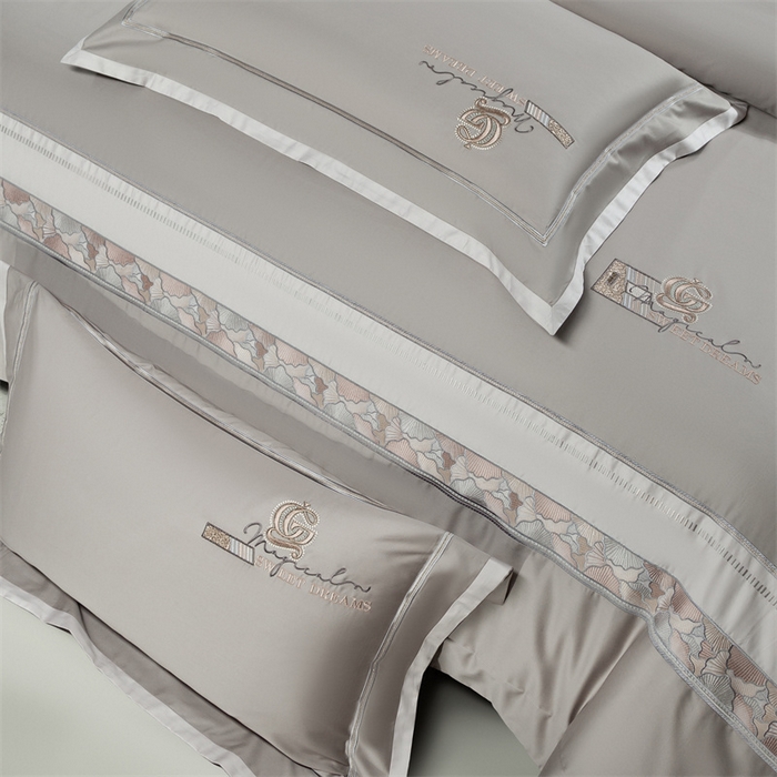 91家纺网 家纺一手货源 找家纺 高大尚婚庆馆 2025春夏新款 长绒棉高端绣花四件套-海歌娜 海歌娜-绅士灰