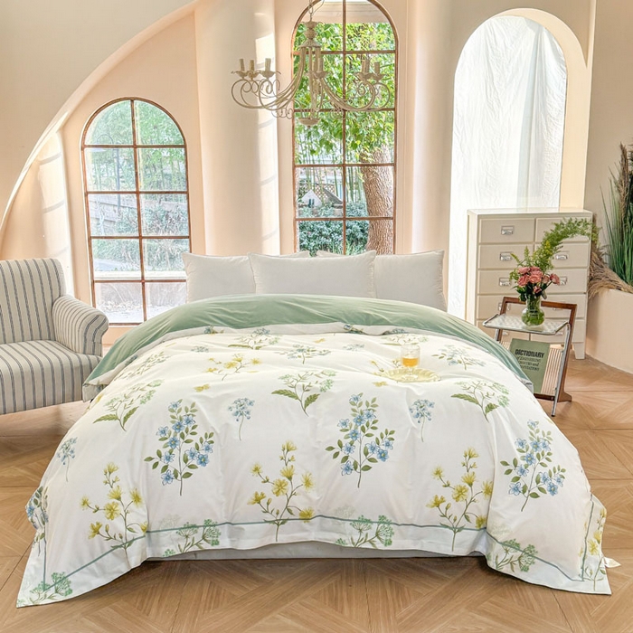 91家纺网 家纺一手货源 找家纺 7V 2025全棉被套133*76纯棉轻奢宽边单被套喷气长绒棉面料 浣溪花-米