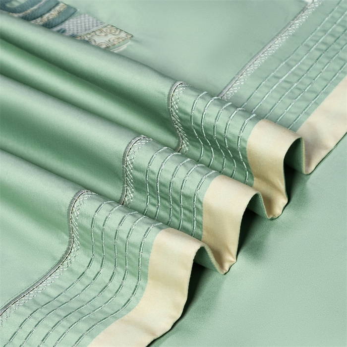 91家纺网 家纺一手货源 找家纺 高大尚婚庆馆 2025春夏新款 长绒棉高端绣花四件套-希米娅 清新绿