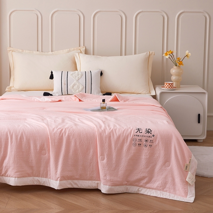 91家纺网 家纺一手货源 找家纺 仁凯家纺 2025新款A类无染原棉大豆被夏被夏凉被空调被子 温柔粉-白边