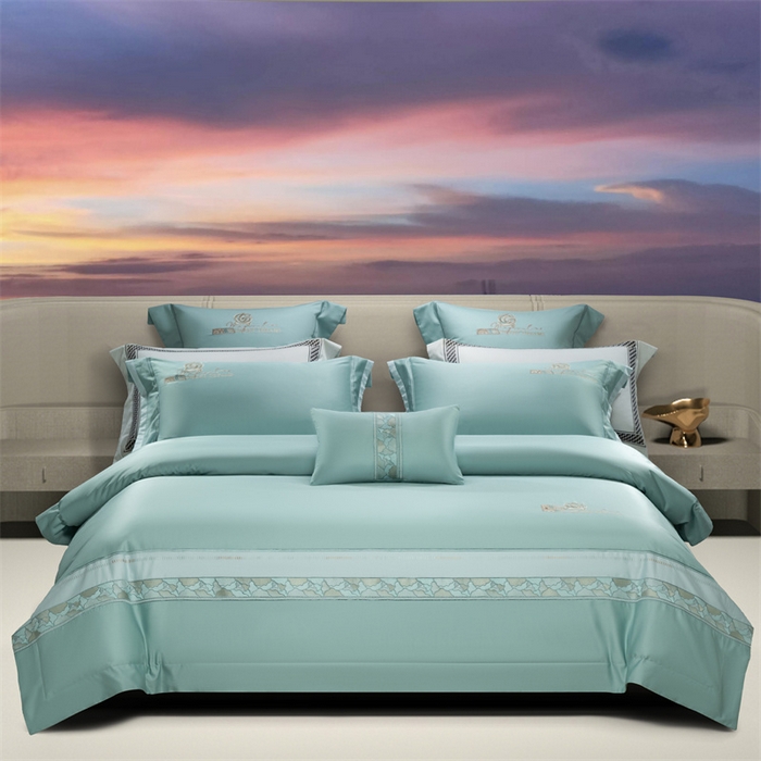 91家纺网 家纺一手货源 找家纺 高大尚婚庆馆 2025春夏新款 长绒棉高端绣花四件套-海歌娜 海歌娜-水晶兰