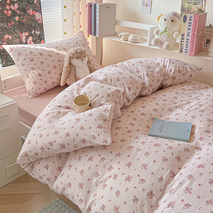 91家纺网 家纺一手货源 找家纺 韩巢家纺 2025新款云感双层纱超柔裸睡级学生宿舍上下铺床单被套三件套-（提供卖家秀） 落日暮年