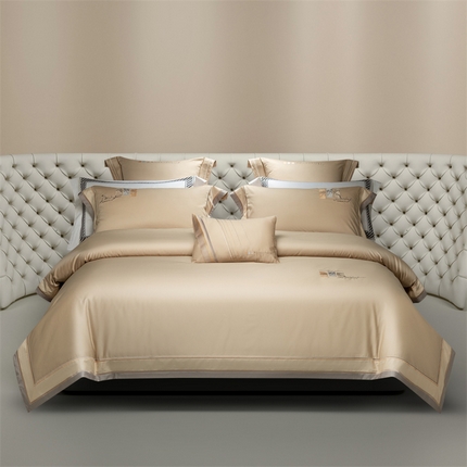 高大尚婚庆馆 2025春夏新款 长绒棉高端绣花四件套-婉芙 香槟金