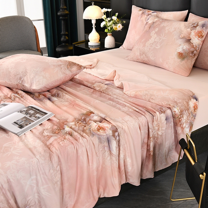 91家纺网 家纺一手货源 找家纺 欧夏家纺 2025新款凉感玻尿酸焕颜被夏被 牡丹盛开