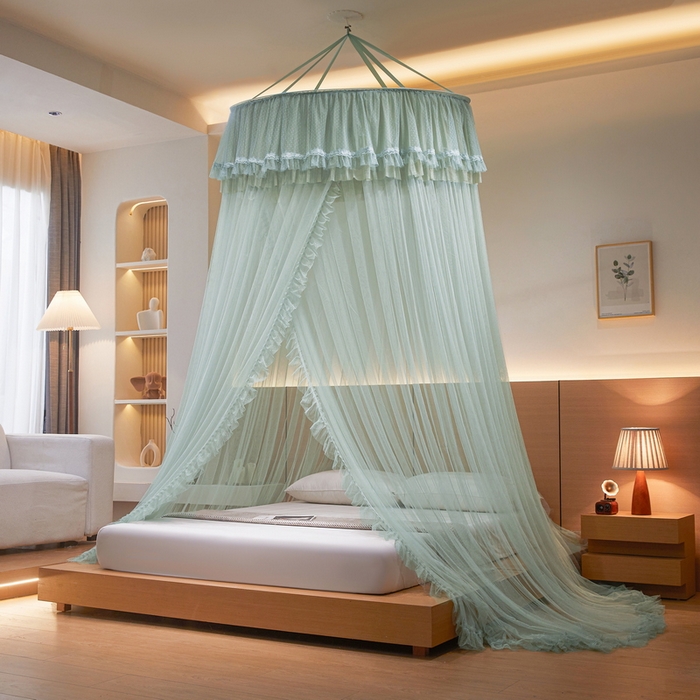 91家纺网 家纺一手货源 找家纺 夏彩 2025新款加高加密加柔吊顶蚊帐88621 88621-薄荷绿