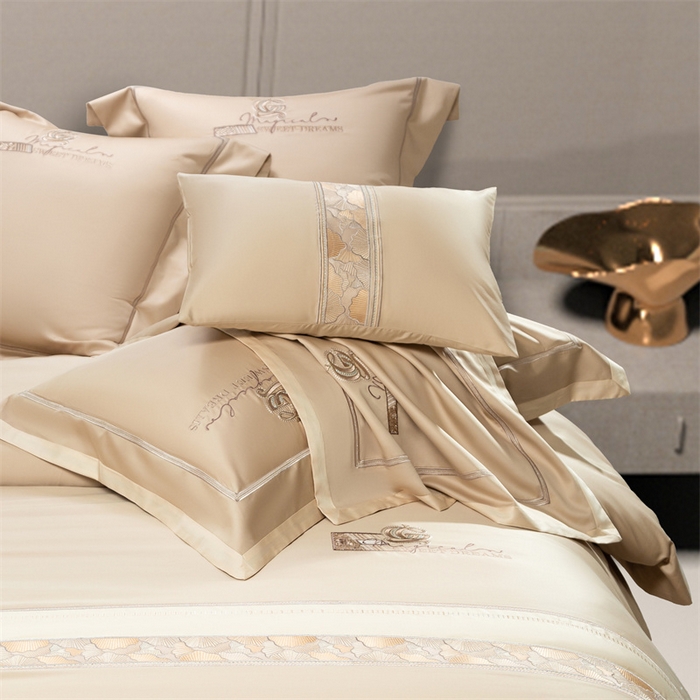 91家纺网 家纺一手货源 找家纺 高大尚婚庆馆 2025春夏新款 长绒棉高端绣花四件套-海歌娜 海歌娜 香槟金