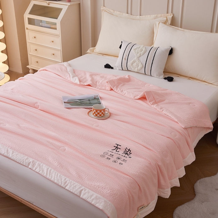 91家纺网 家纺一手货源 找家纺 仁凯家纺 2025新款A类无染原棉大豆被夏被夏凉被空调被子 温柔粉-白边