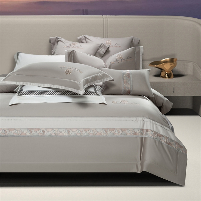 91家纺网 家纺一手货源 找家纺 高大尚婚庆馆 2025春夏新款 长绒棉高端绣花四件套-海歌娜 海歌娜-绅士灰