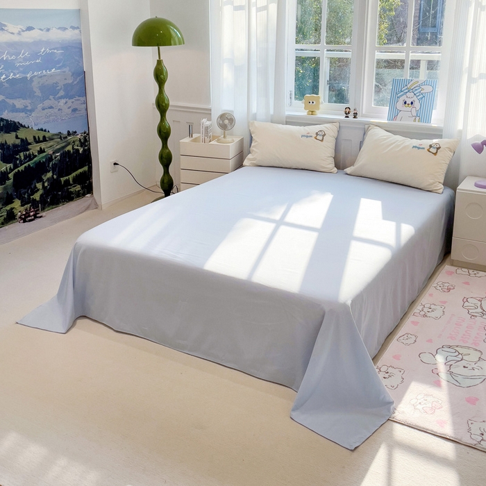 91家纺网 家纺一手货源 找家纺 梦之岛 2025新款多巴胺云朵棉可爱毛巾绣四件套 快乐企鹅-白蓝