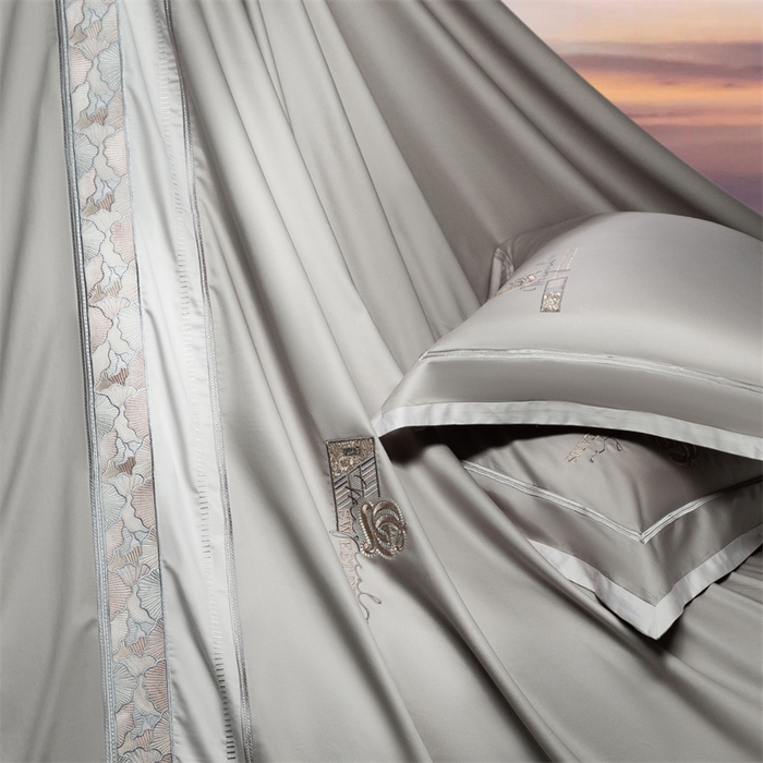 91家纺网 家纺一手货源 找家纺 高大尚婚庆馆 2025春夏新款 长绒棉高端绣花四件套-海歌娜 海歌娜-绅士灰