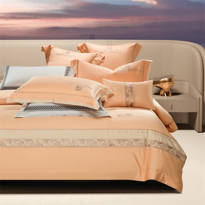 91家纺网 家纺一手货源 找家纺 高大尚婚庆馆 2025春夏新款 长绒棉高端绣花四件套-海歌娜 海歌娜-南瓜橘