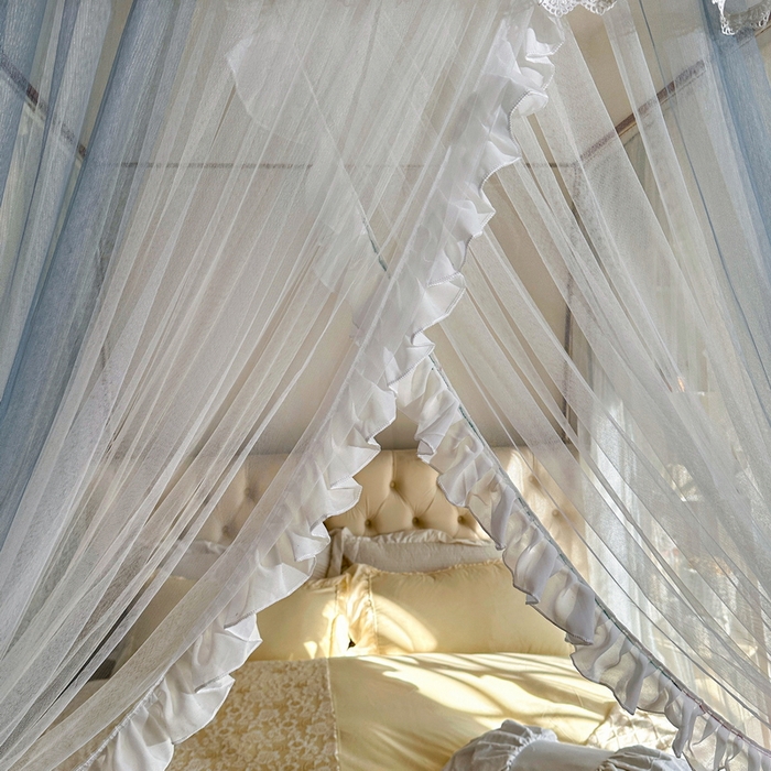 91家纺网 家纺一手货源 找家纺 夏彩  2025新款加柔加密铝合金接口高度可调节双层窗帘式导轨蚊帐88619 花语-兰